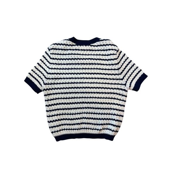 Urban Revivo Cotton Short Sleeve Striped Knit Top Navy size Small Coastal - Picture 4 of 6
